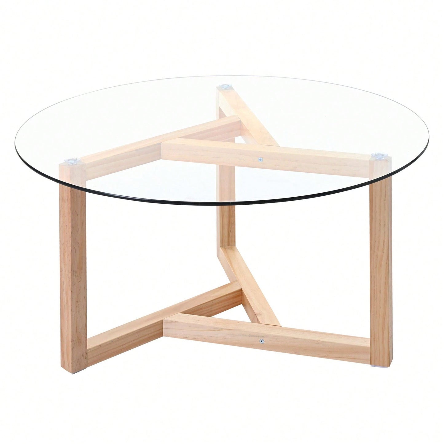 Round Glass Coffee Table Modern Cocktail Table Easy Assembly With Tempered Glass Top & Sturdy Wood Base
