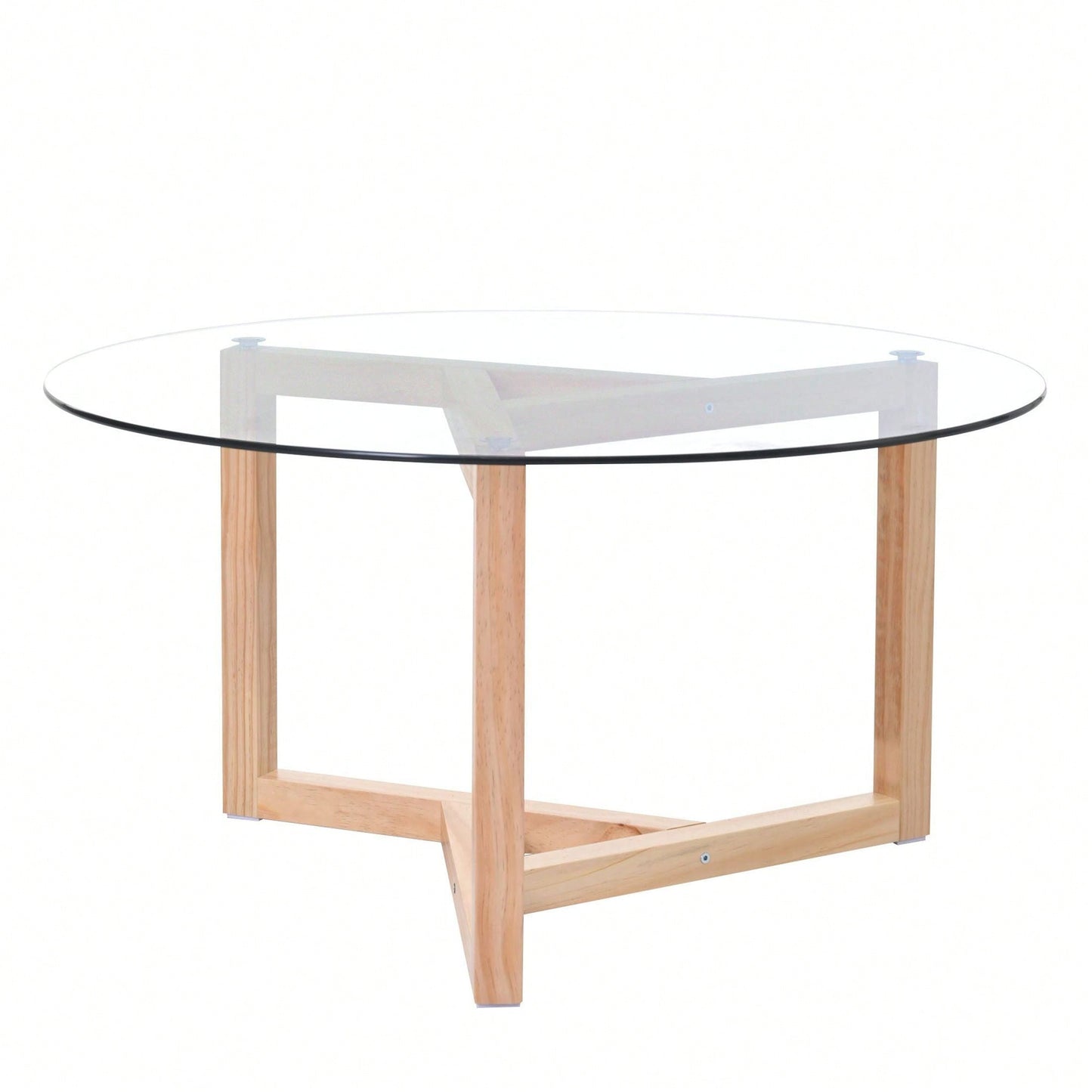Round Glass Coffee Table Modern Cocktail Table Easy Assembly With Tempered Glass Top & Sturdy Wood Base
