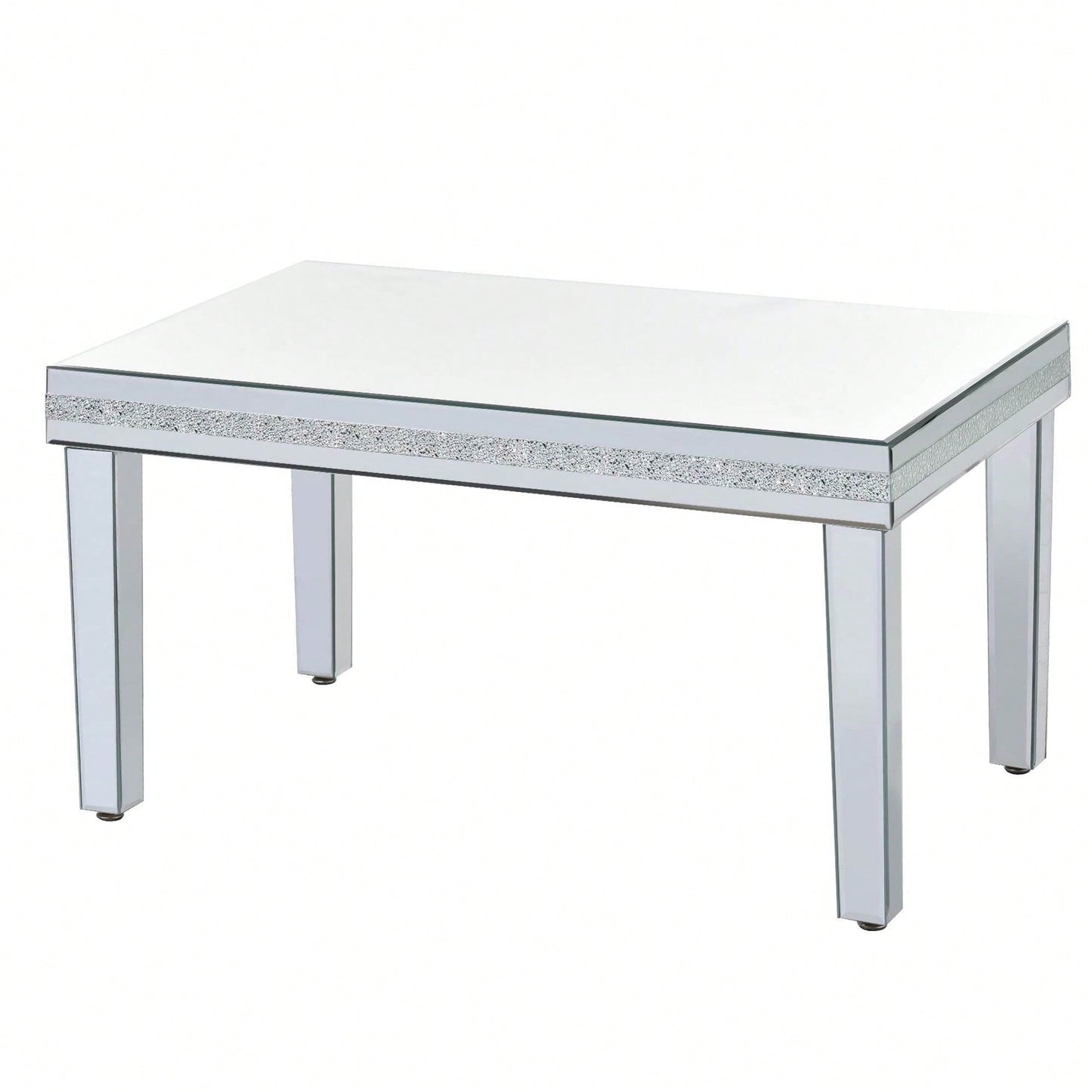 Modern Glass Mirrored Coffee Table, Easy Assembly Cocktail Table With Crystal Design And Adjustable Height Legs