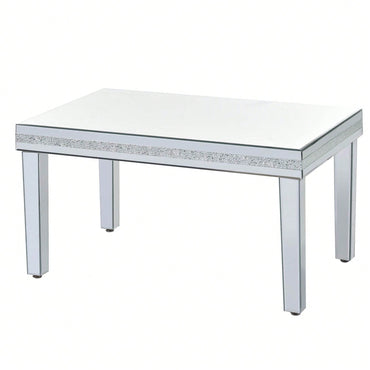 Modern Glass Mirrored Coffee Table, Easy Assembly Cocktail Table With Crystal Design And Adjustable Height Legs