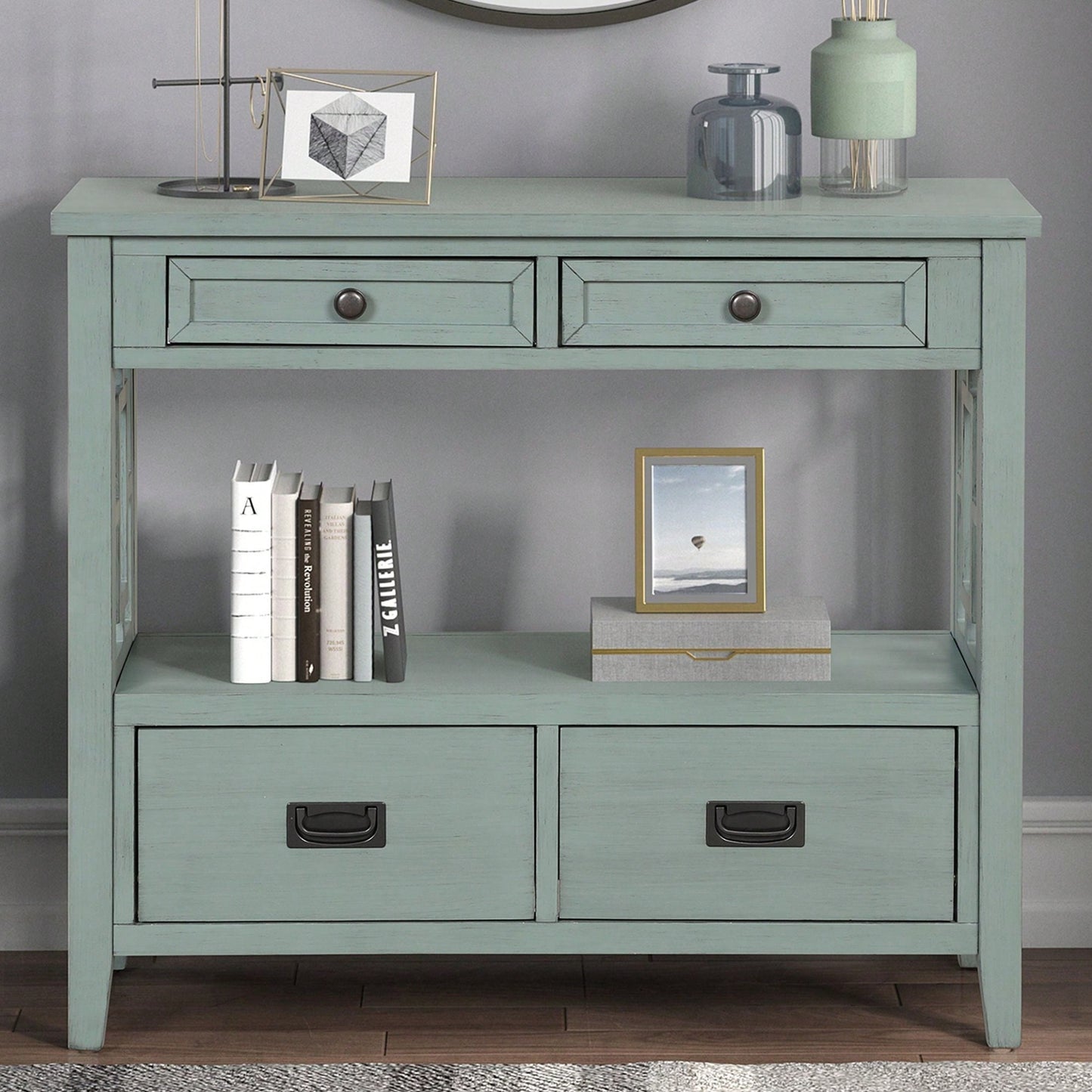 36'' Farmhouse Pine Wood Console Table Entry Sofa Table With 4 Drawers & 1 Storage Shelf For Entryway Living Room Bedroom Hallway Kitchen