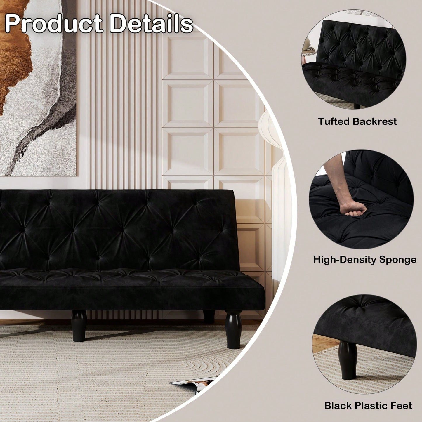 66" Velvet Sofa Bed Suitable For Family Living Room, Apartment, Bedroom