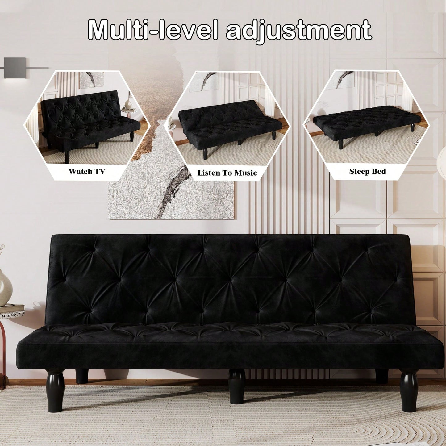 66" Velvet Sofa Bed Suitable For Family Living Room, Apartment, Bedroom