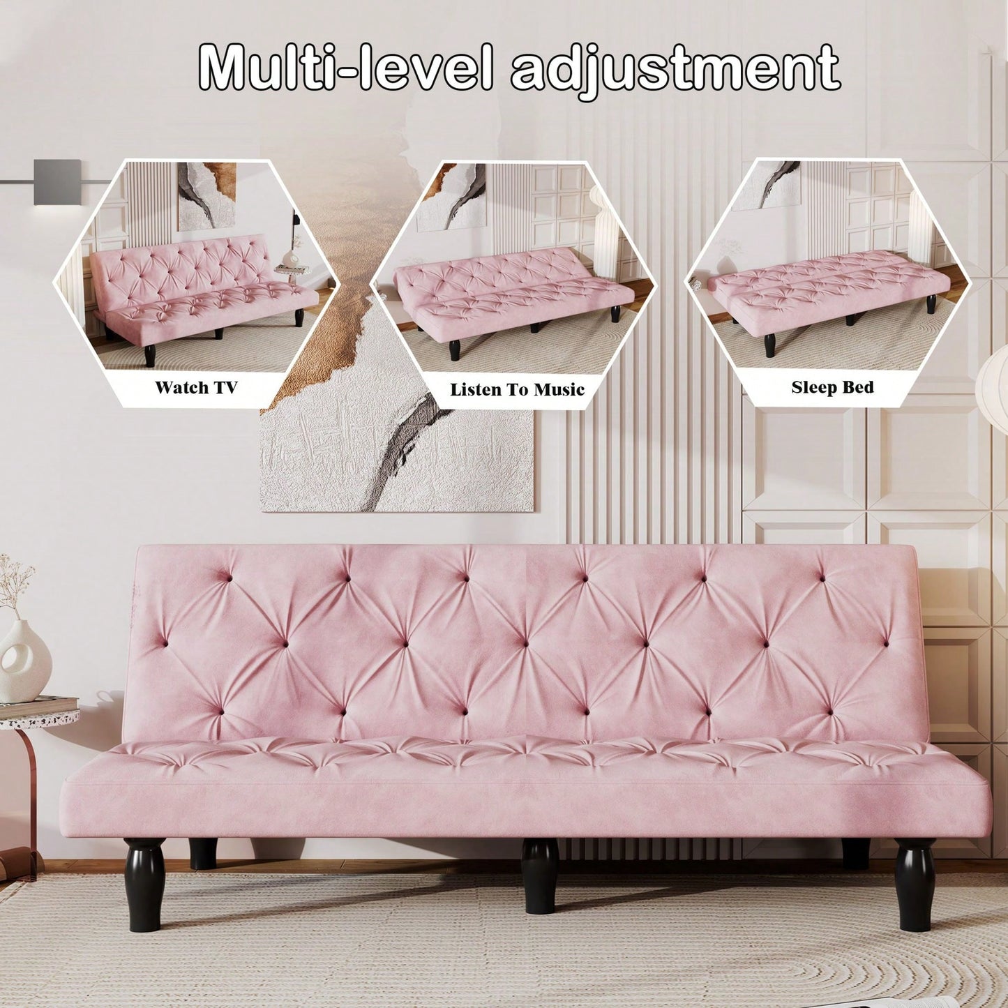 66" Velvet Sofa Bed Suitable For Family Living Room, Apartment, Bedroom