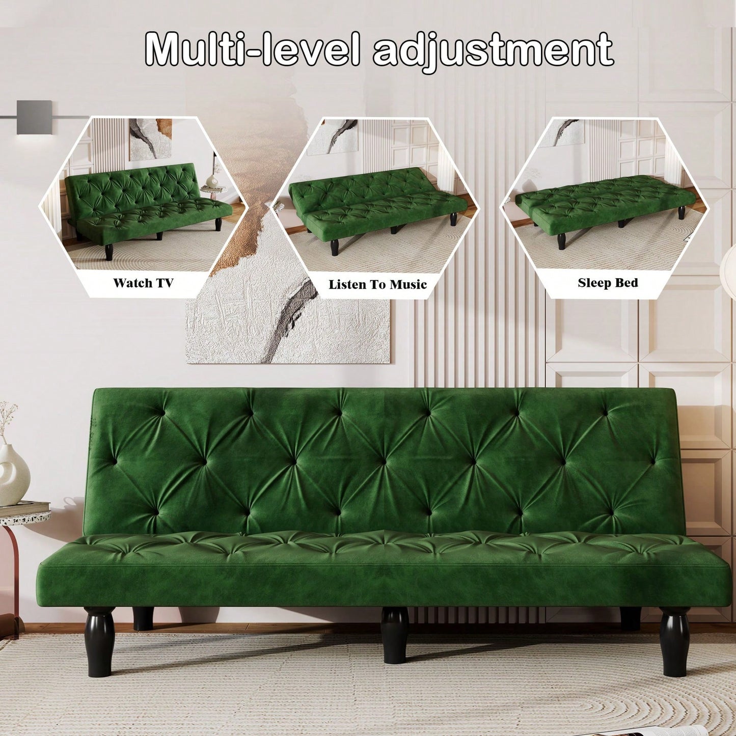 66" Velvet Sofa Bed Suitable For Family Living Room, Apartment, Bedroom