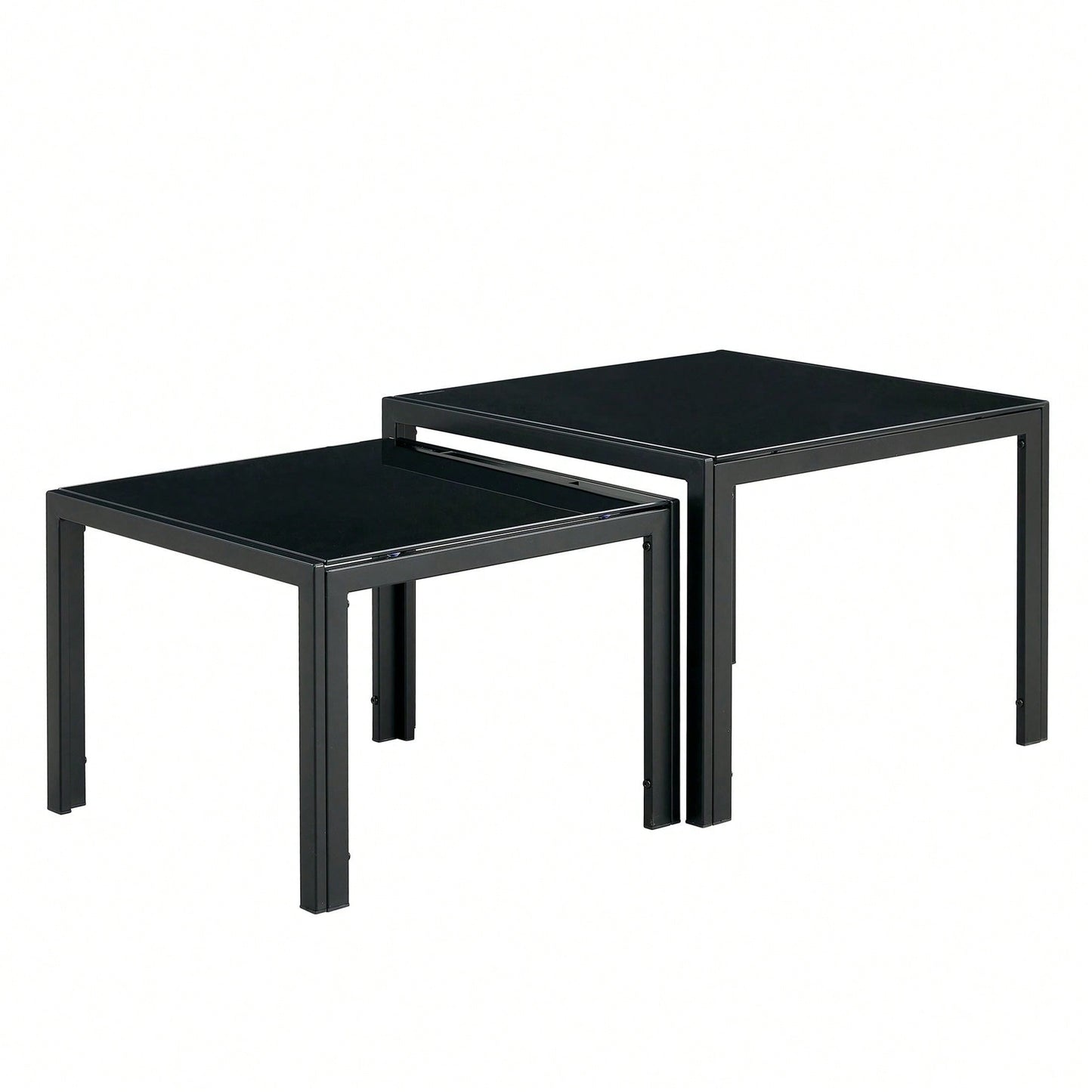 Nesting Coffee Table Set Of 2, Square Modern Stacking Table With Tempered Glass Finish For Living Room