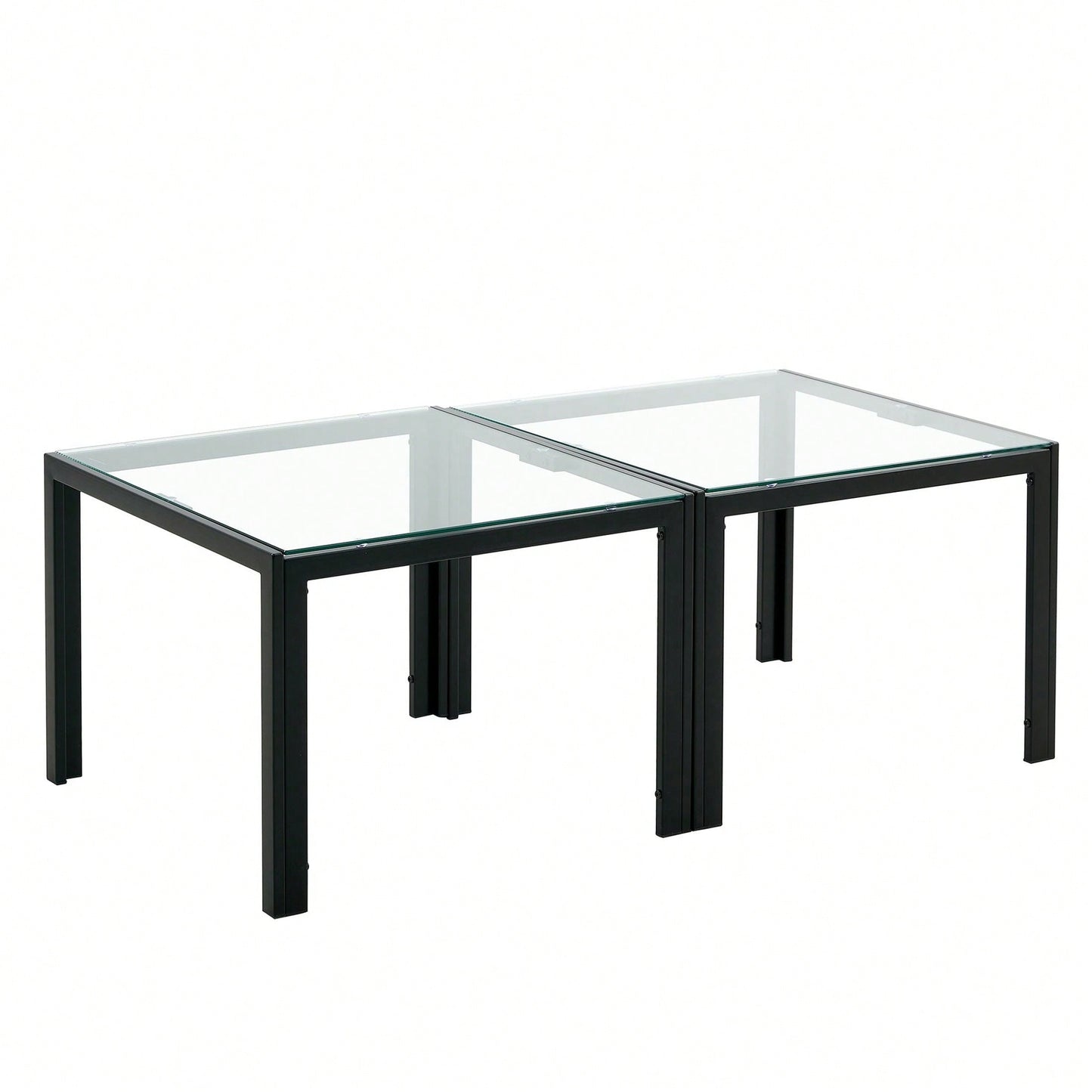 Coffee Table Set Of 2, Square Modern Table With Tempered Glass Finish For Living Room