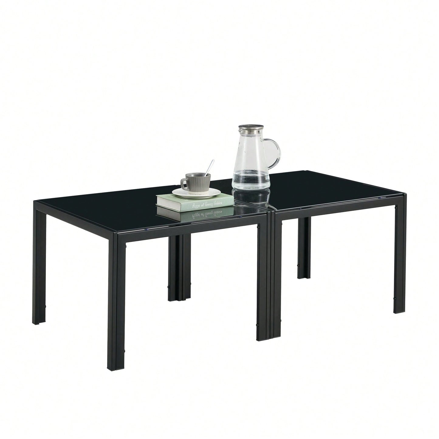 Coffee Table Set Of 2, Square Modern Table With Tempered Glass Finish For Living Room