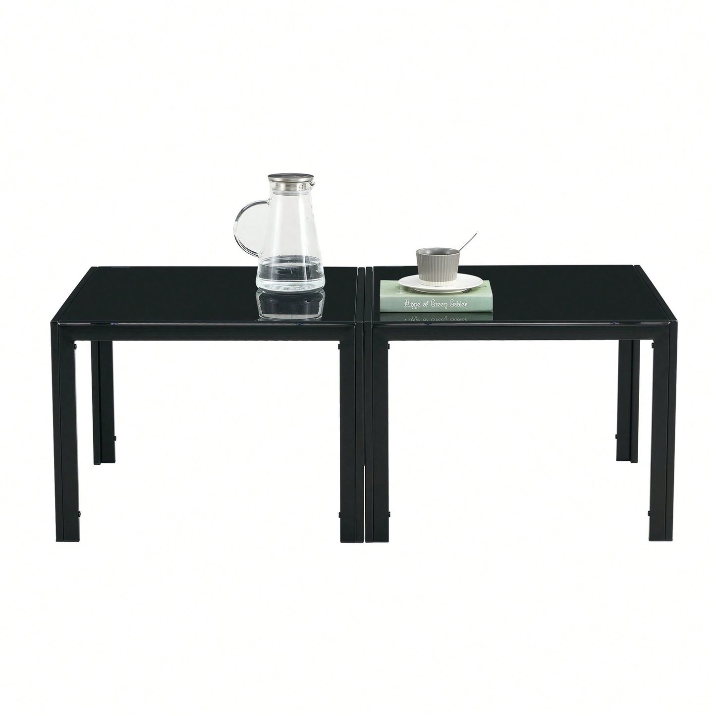 Coffee Table Set Of 2, Square Modern Table With Tempered Glass Finish For Living Room