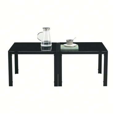 Coffee Table Set Of 2, Square Modern Table With Tempered Glass Finish For Living Room