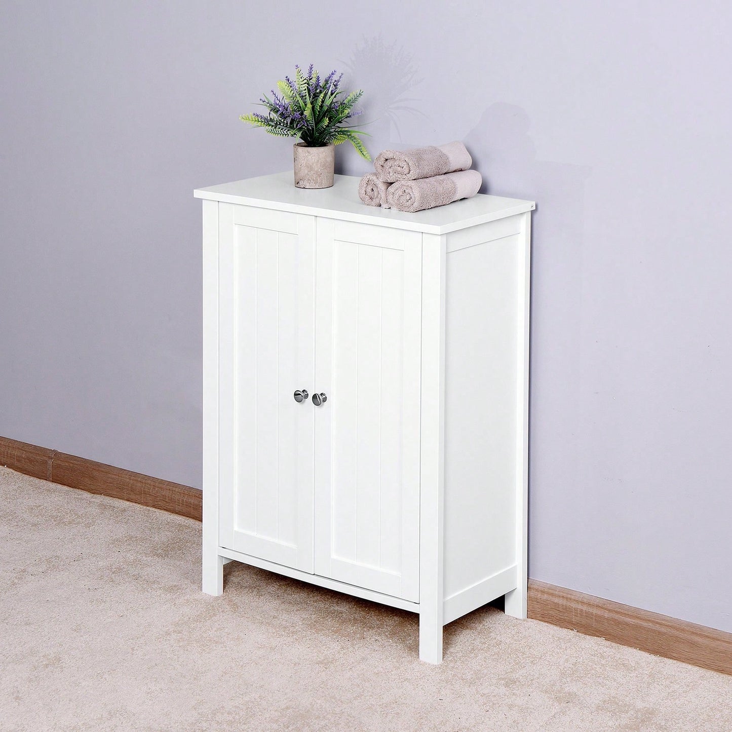 Bathroom Floor Storage Cabinet With Double Door Adjustable Shelf