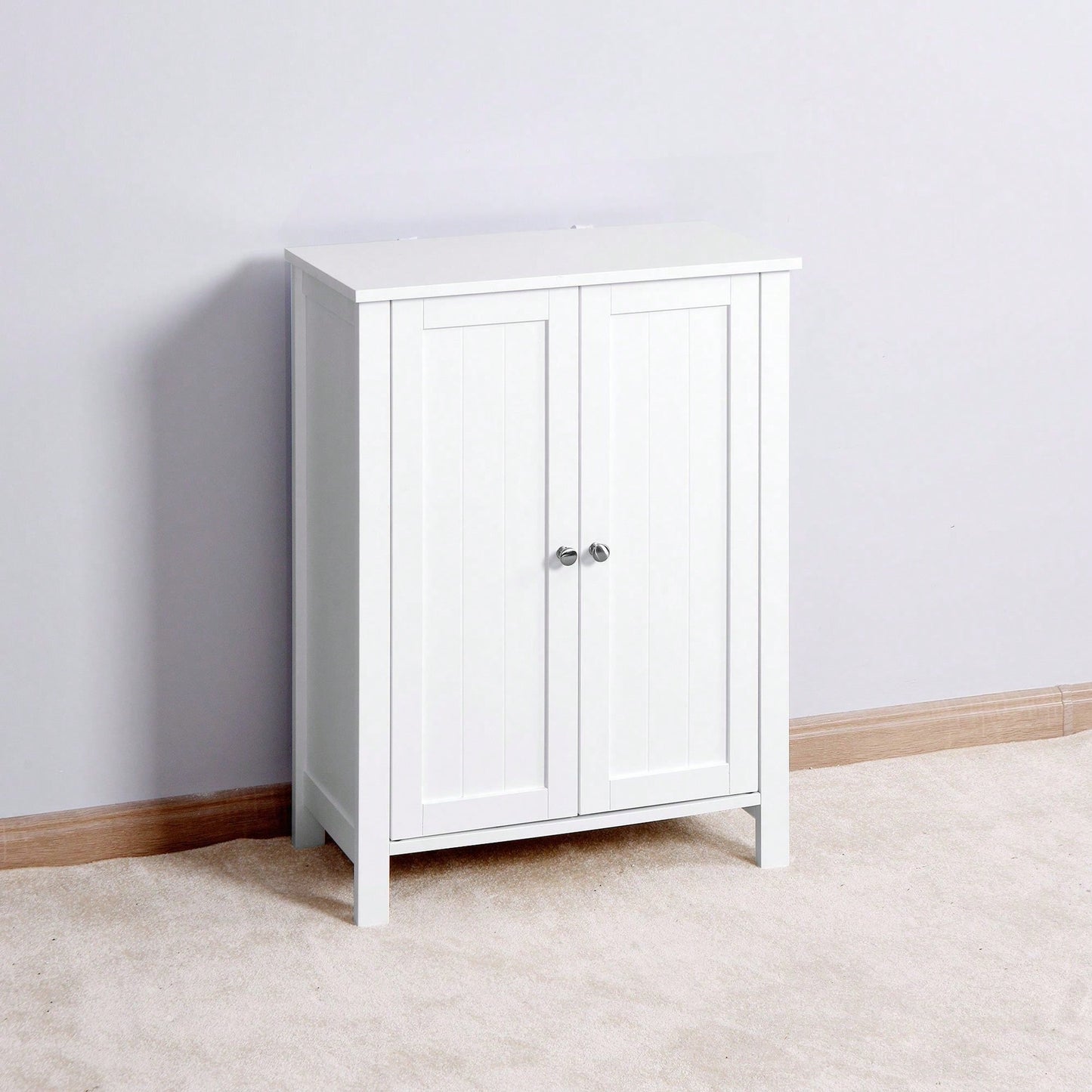 Bathroom Floor Storage Cabinet With Double Door Adjustable Shelf