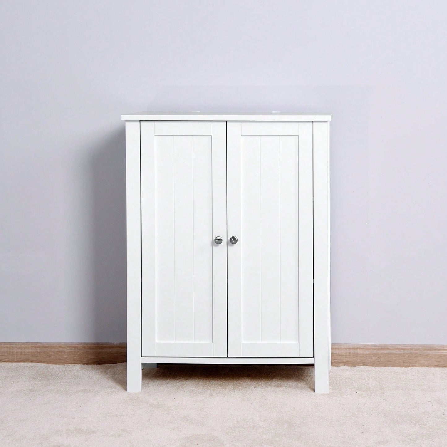 Bathroom Floor Storage Cabinet With Double Door Adjustable Shelf