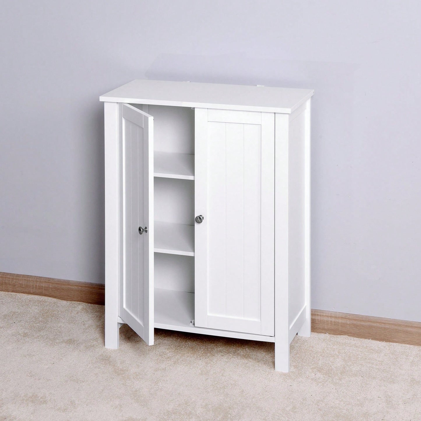 Bathroom Floor Storage Cabinet With Double Door Adjustable Shelf