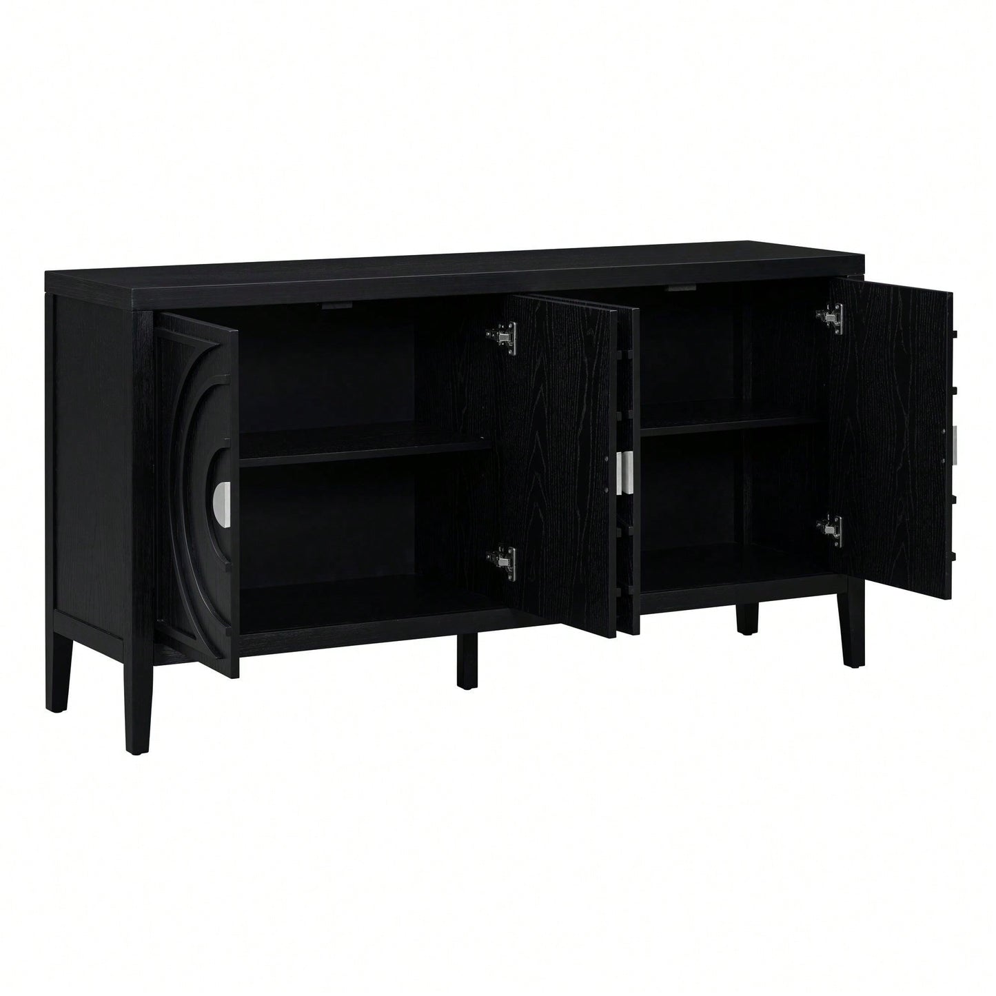 Retro Sideboard With Circular Groove Design, Round Metal Door Handle For Entrance, Dinning Room, Living Room