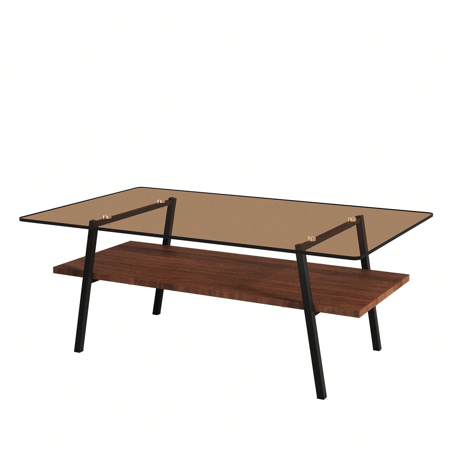 Rectangle Coffee Table, Tempered Glass Tabletop With  Metal Legs, Modern Table For Living Room