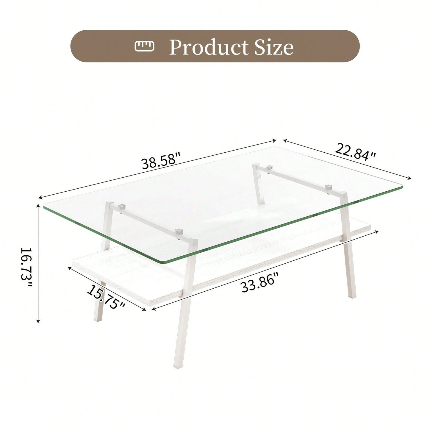 Rectangle Coffee Table, Tempered Glass Tabletop With  Metal Legs, Modern Table For Living Room