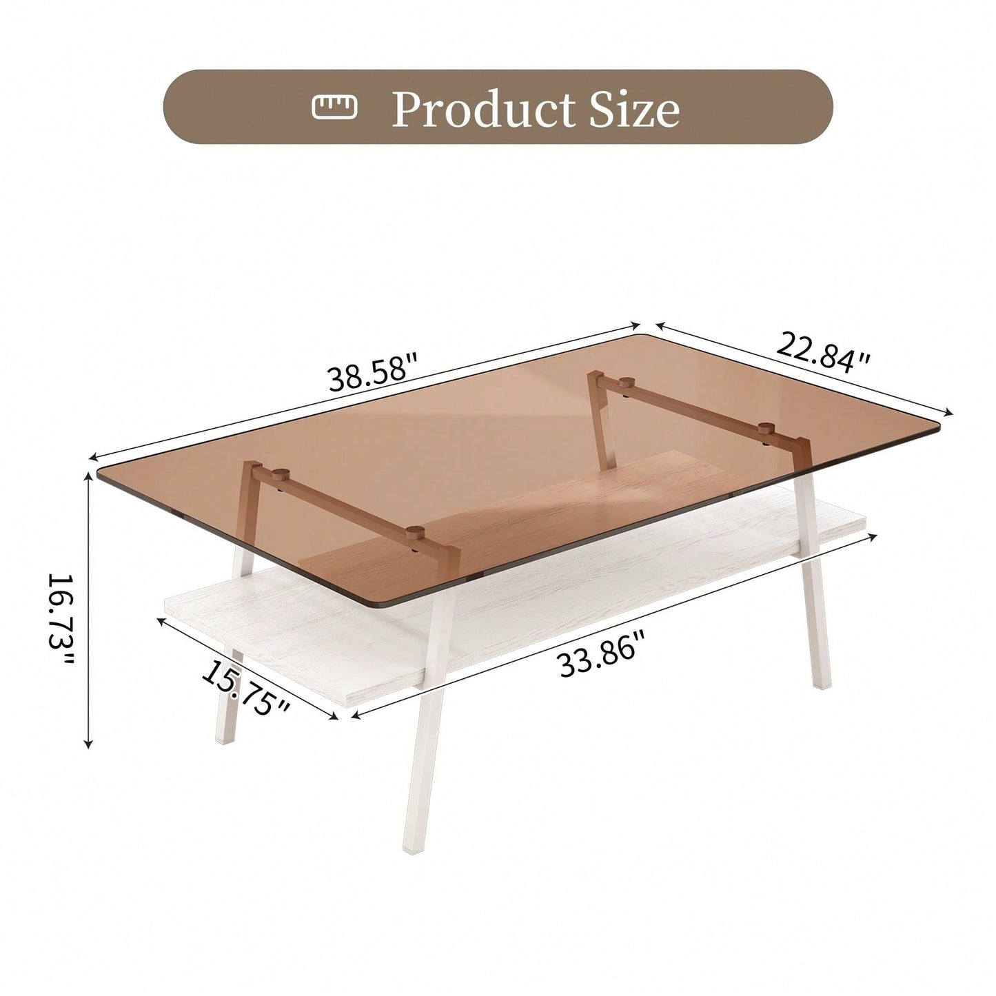 Rectangle Coffee Table, Tempered Glass Tabletop With  Metal Legs, Modern Table For Living Room