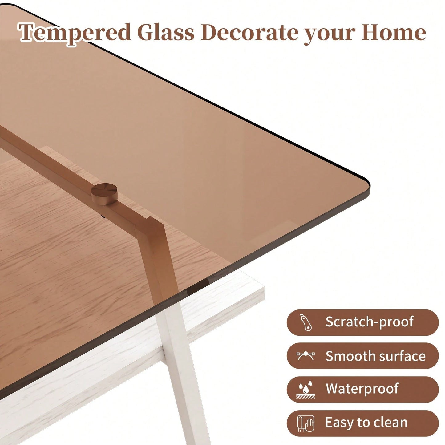 Rectangle Coffee Table, Tempered Glass Tabletop With  Metal Legs, Modern Table For Living Room