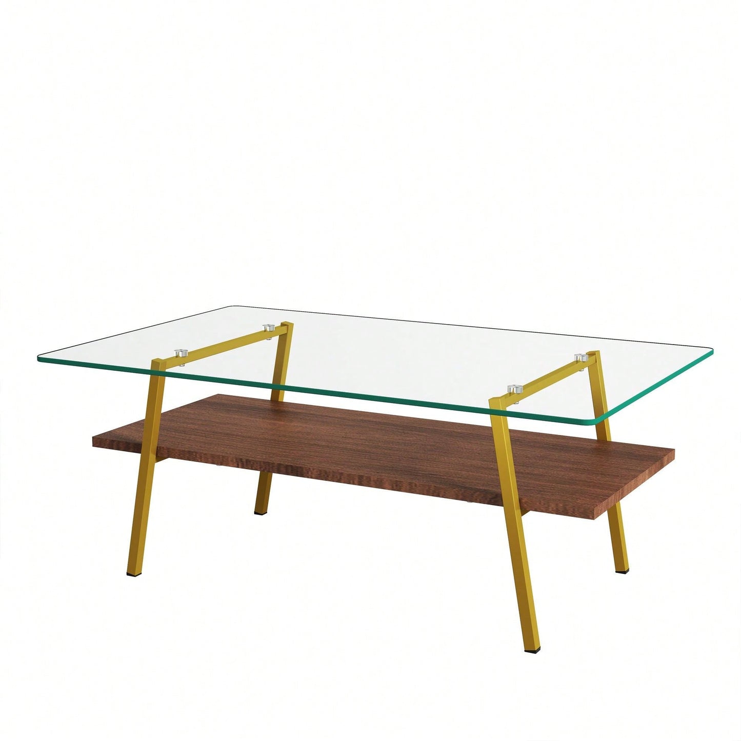 Rectangle Coffee Table, Tempered Glass Tabletop With  Metal Legs, Modern Table For Living Room