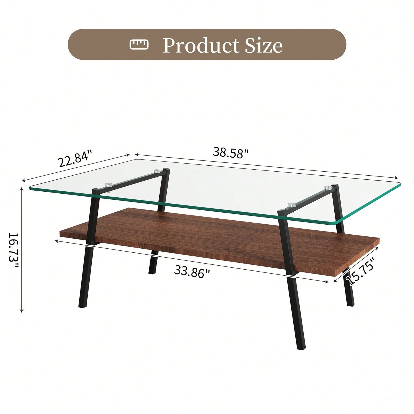 Rectangle Coffee Table, Tempered Glass Tabletop With  Metal Legs, Modern Table For Living Room