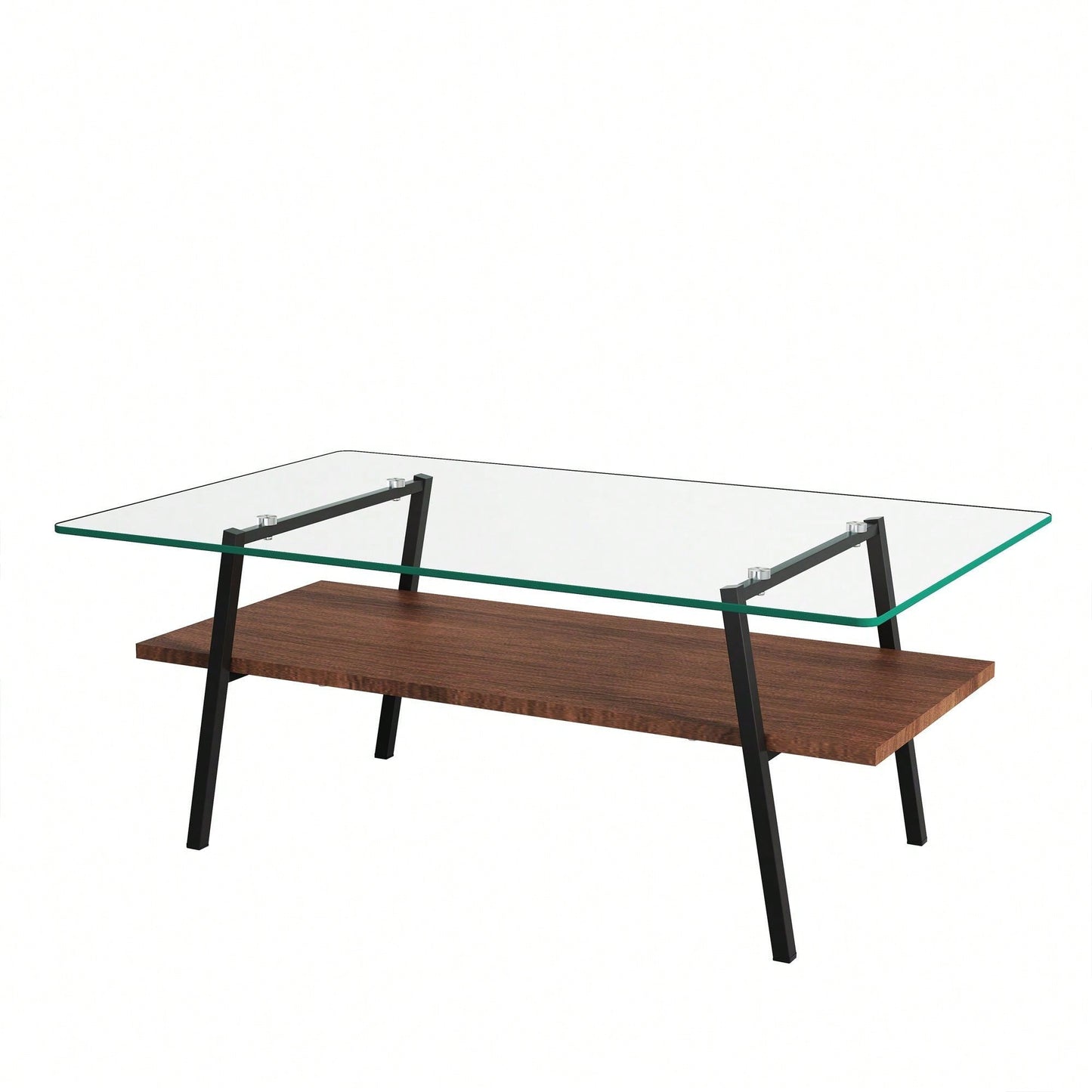 Rectangle Coffee Table, Tempered Glass Tabletop With  Metal Legs, Modern Table For Living Room