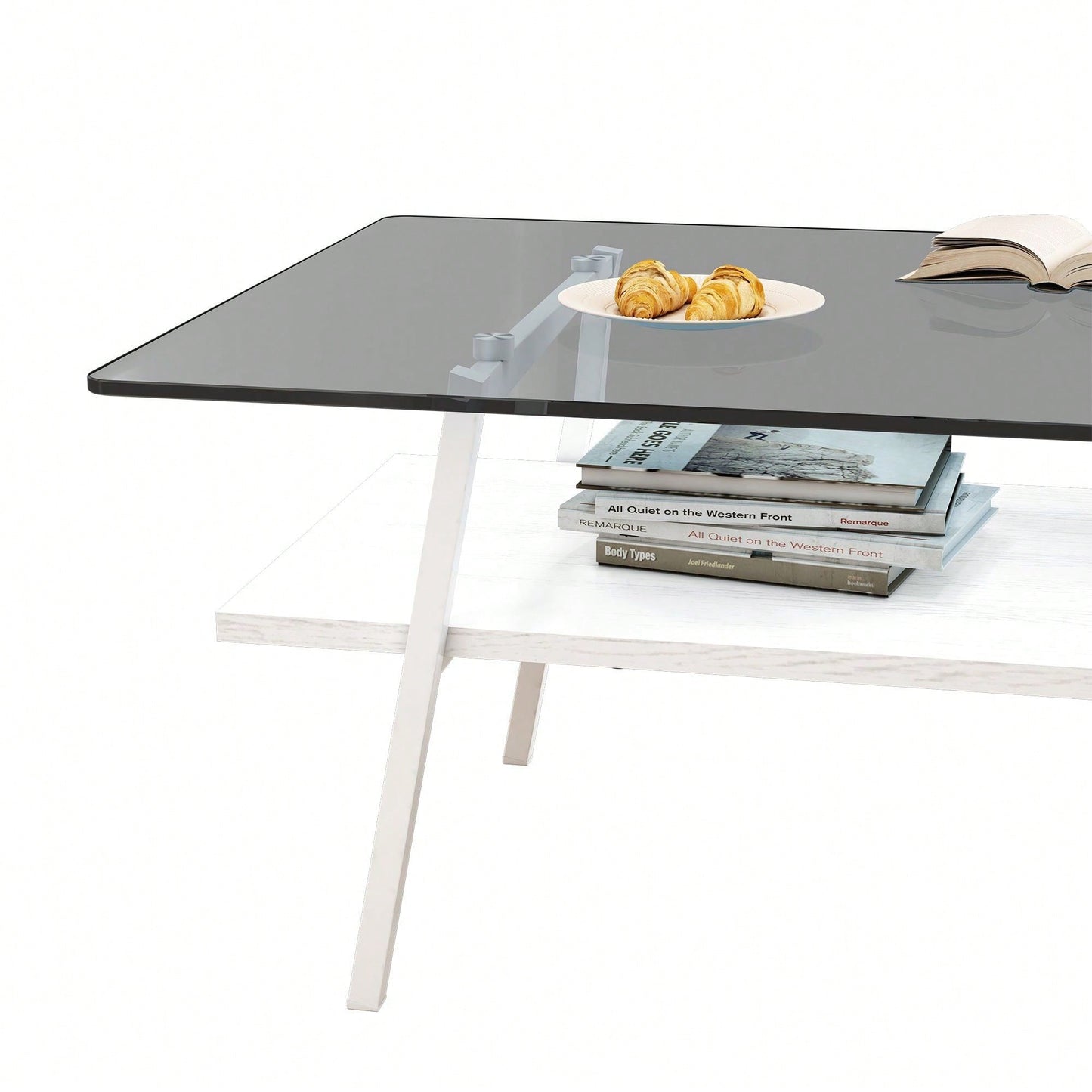 Rectangle Coffee Table, Tempered Glass Tabletop With  Metal Legs, Modern Table For Living Room