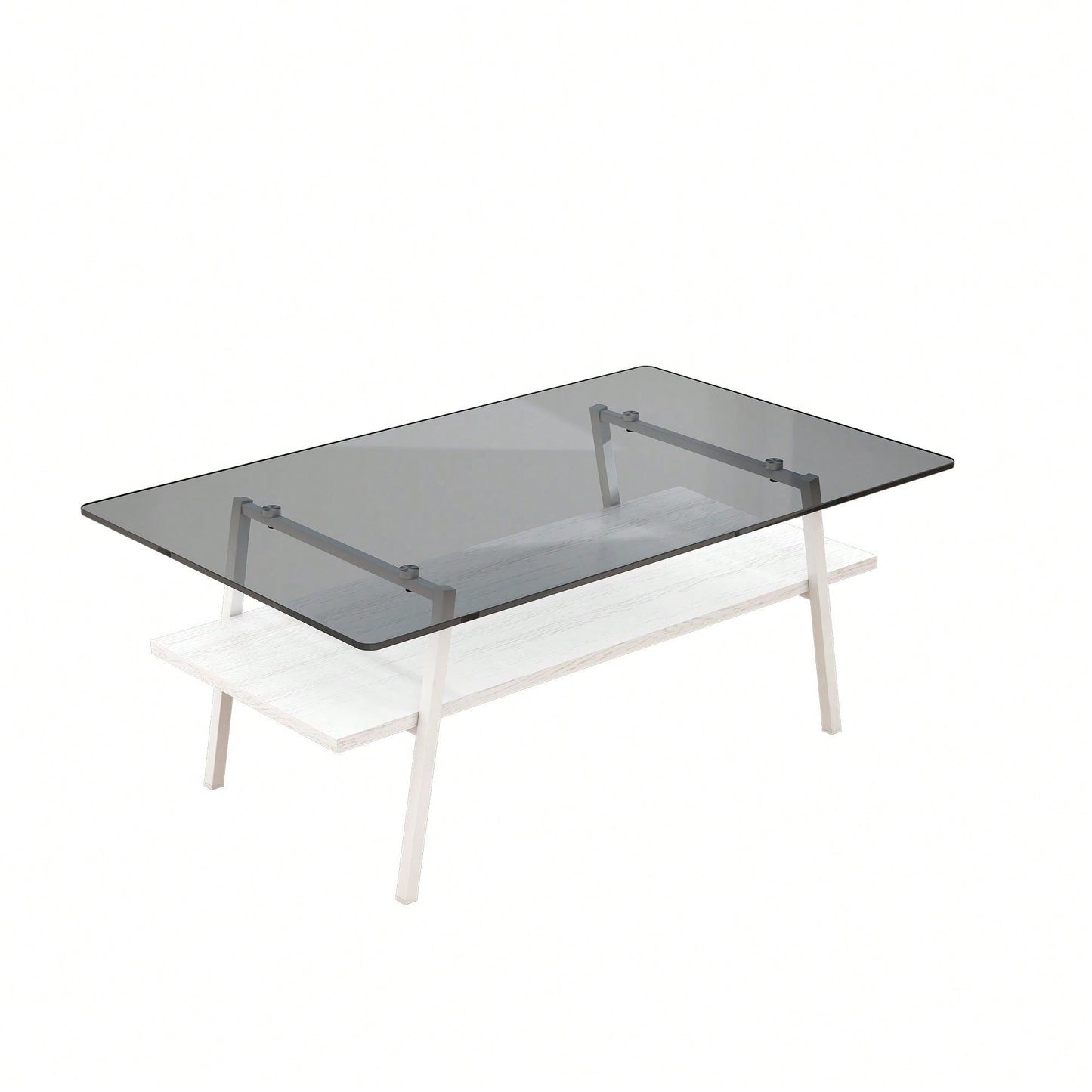Rectangle Coffee Table, Tempered Glass Tabletop With  Metal Legs, Modern Table For Living Room