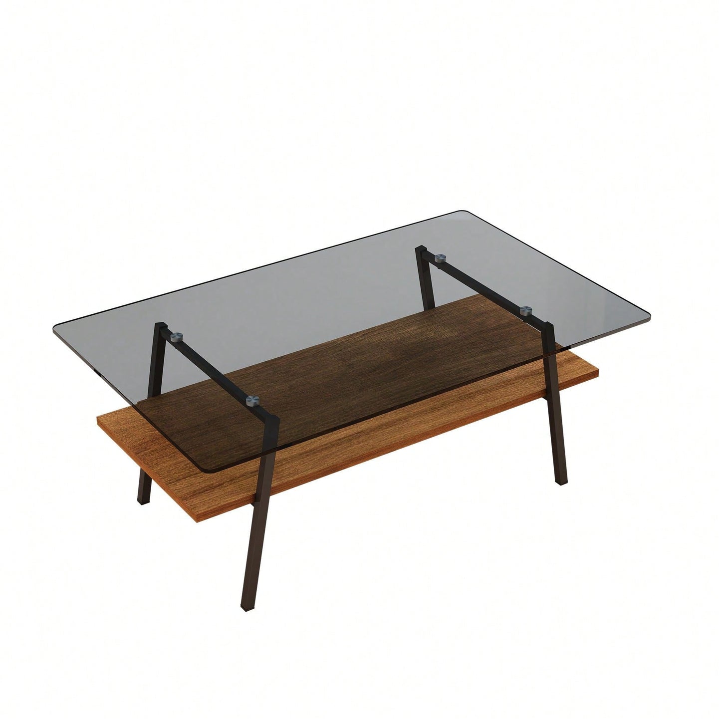 Rectangle Coffee Table, Tempered Glass Tabletop With  Metal Legs, Modern Table For Living Room
