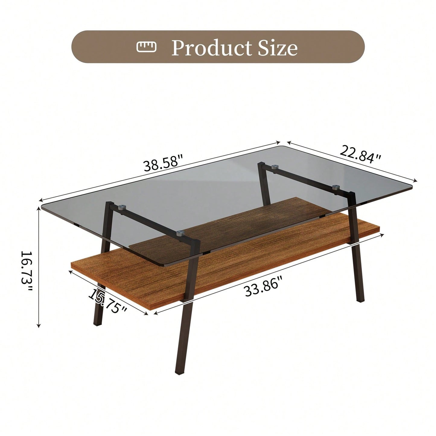 Rectangle Coffee Table, Tempered Glass Tabletop With  Metal Legs, Modern Table For Living Room
