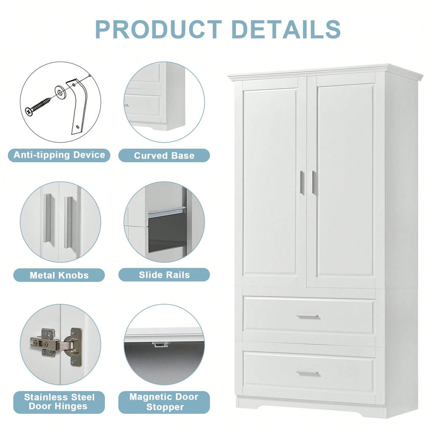 Tall Bathroom Storage Cabinet, Cabinet With Two Doors And Drawers, Adjustable Shelf, MDF Board, White