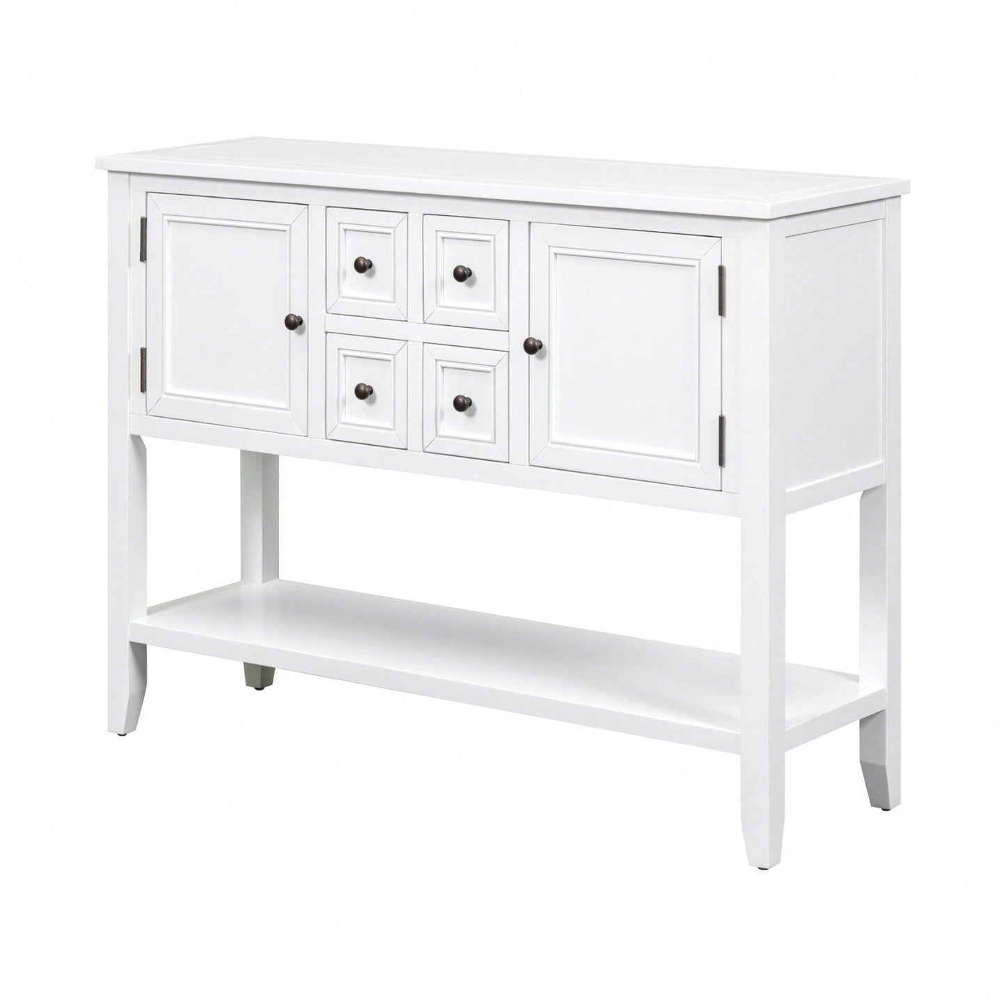 Ample Storage Vintage Console Table With Four Small Drawers And Bottom Shelf For Living Rooms, Entrances And Kitchens