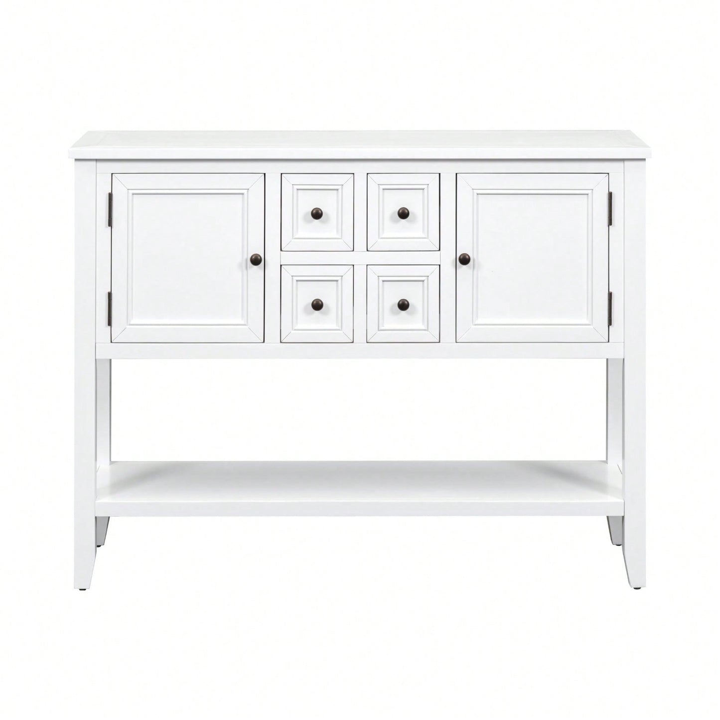 Ample Storage Vintage Console Table With Four Small Drawers And Bottom Shelf For Living Rooms, Entrances And Kitchens