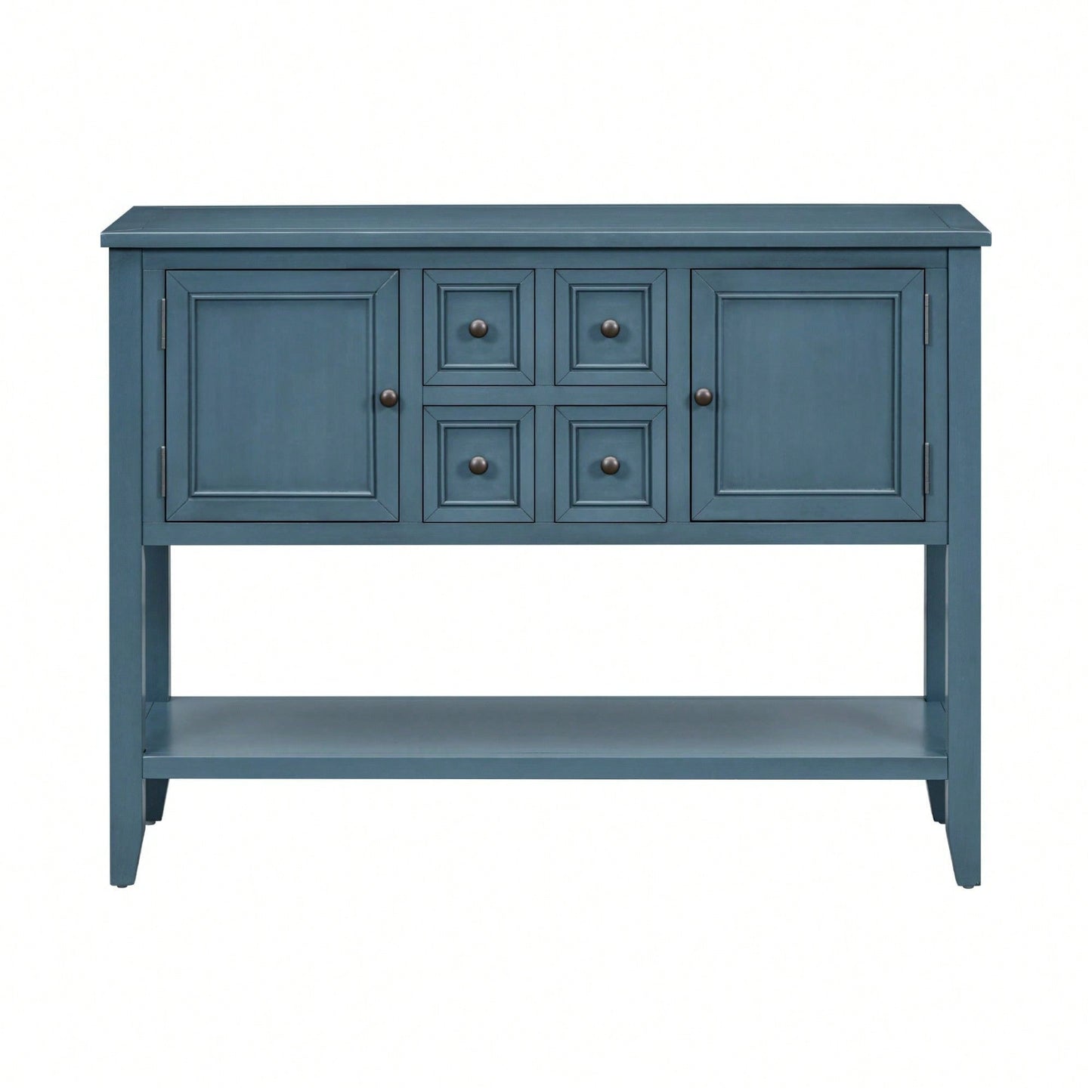 Ample Storage Vintage Console Table With Four Small Drawers And Bottom Shelf For Living Rooms, Entrances And Kitchens