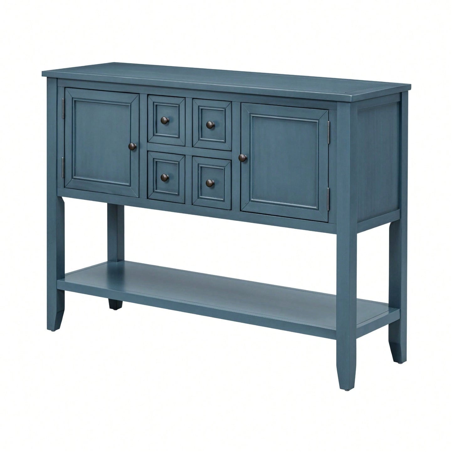 Ample Storage Vintage Console Table With Four Small Drawers And Bottom Shelf For Living Rooms, Entrances And Kitchens