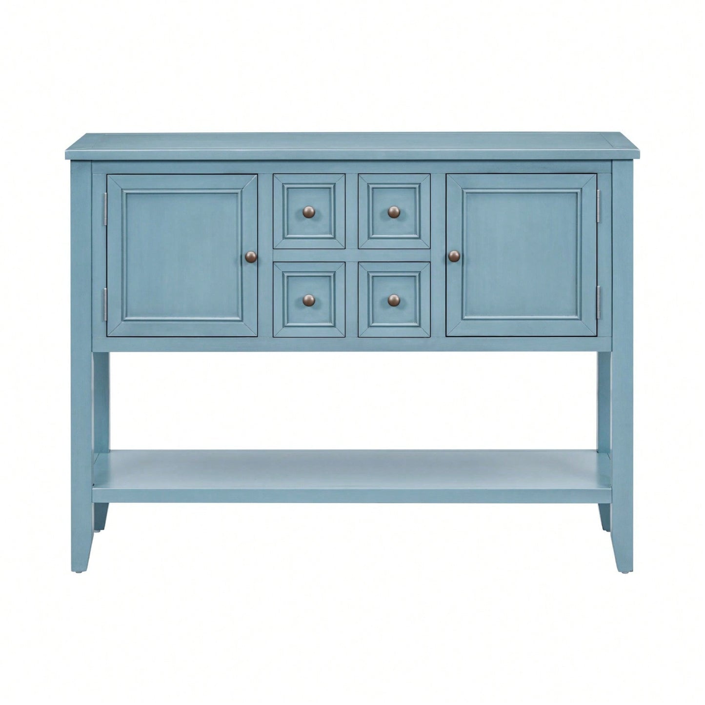 Ample Storage Vintage Console Table With Four Small Drawers And Bottom Shelf For Living Rooms, Entrances And Kitchens