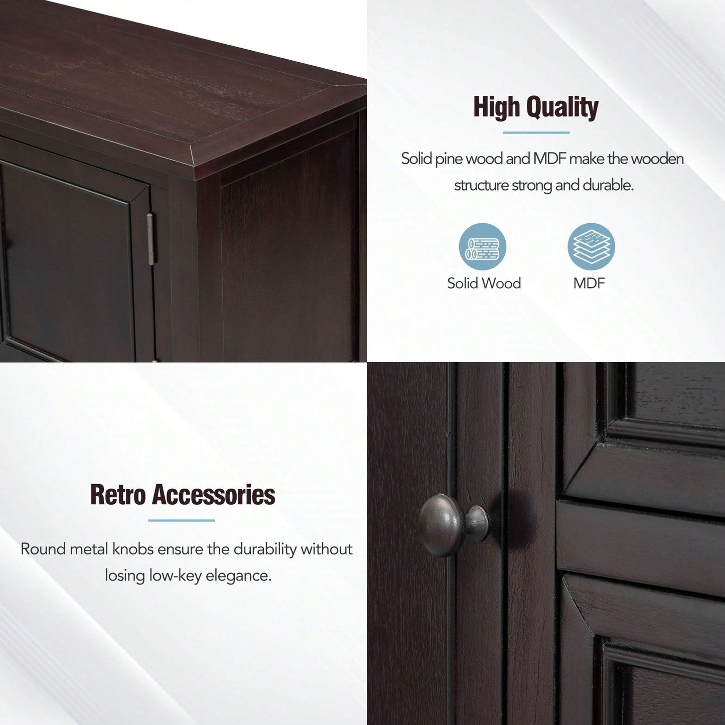Ample Storage Vintage Console Table With Four Small Drawers And Bottom Shelf For Living Rooms, Entrances And Kitchens