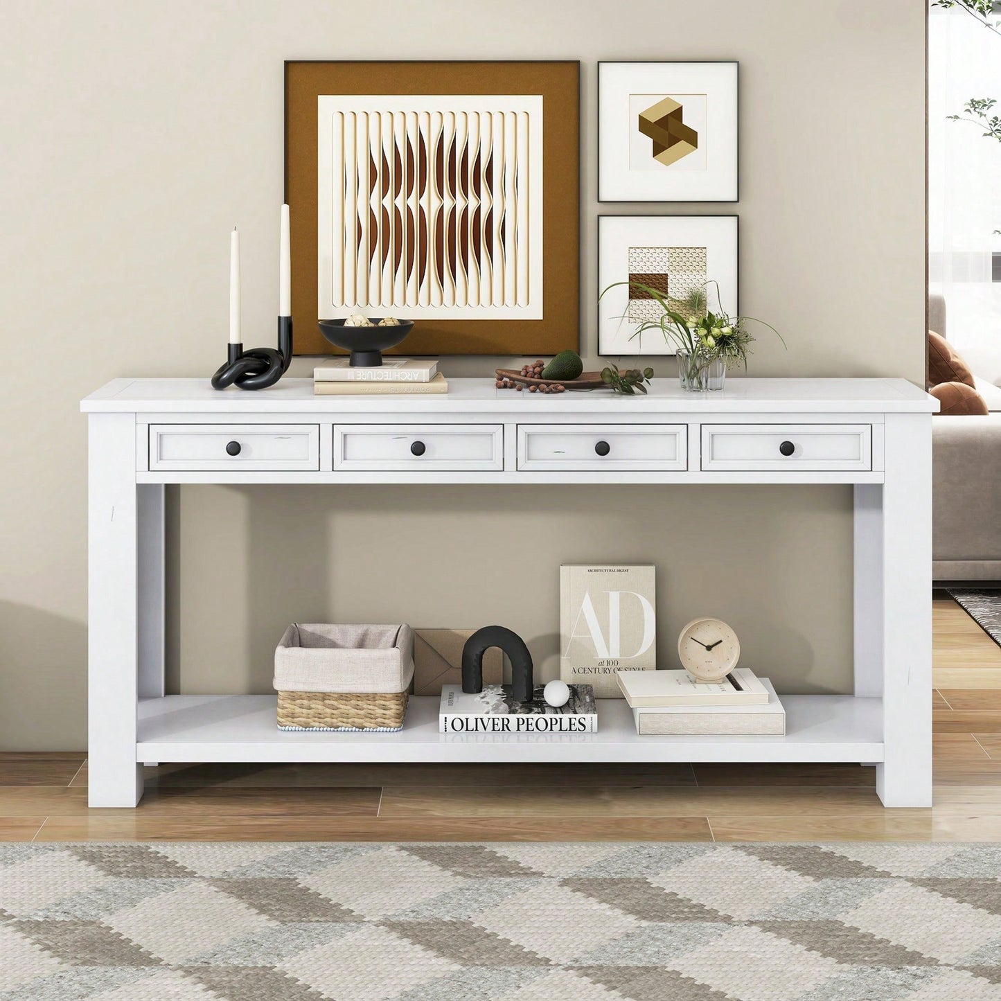 Console Table/Sofa Table With Storage Drawers And Bottom Shelf For Entryway Hallway