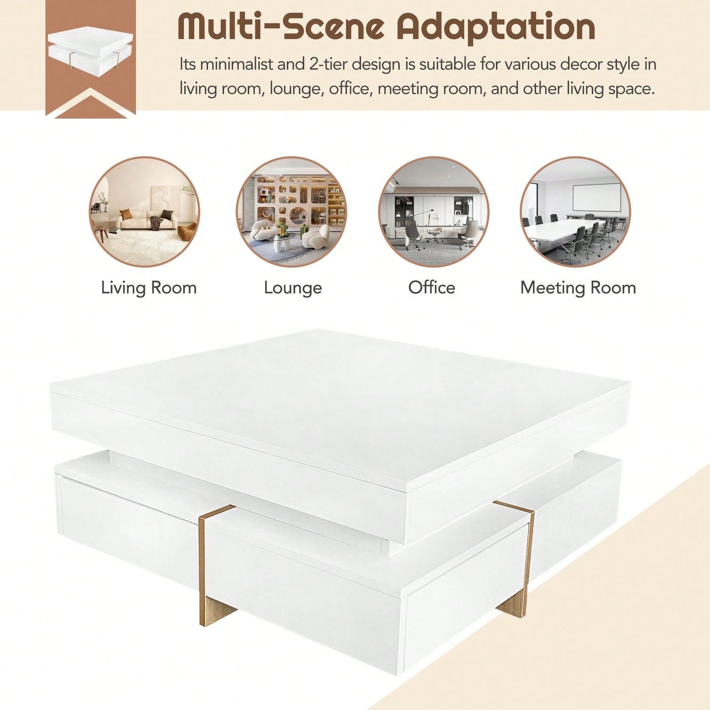 Modern High Gloss Coffee Table With 4 Drawers, Multi-Storage Square Cocktail Tea Table With Wood Grain Legs, Center Table For Living Room