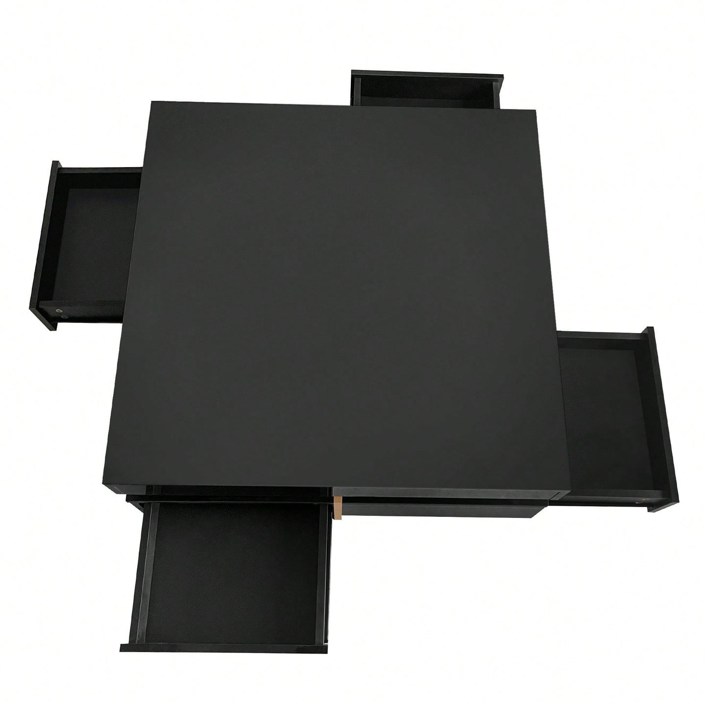 Modern High Gloss Coffee Table With 4 Drawers, Multi-Storage Square Cocktail Tea Table With Wood Grain Legs, Center Table For Living Room