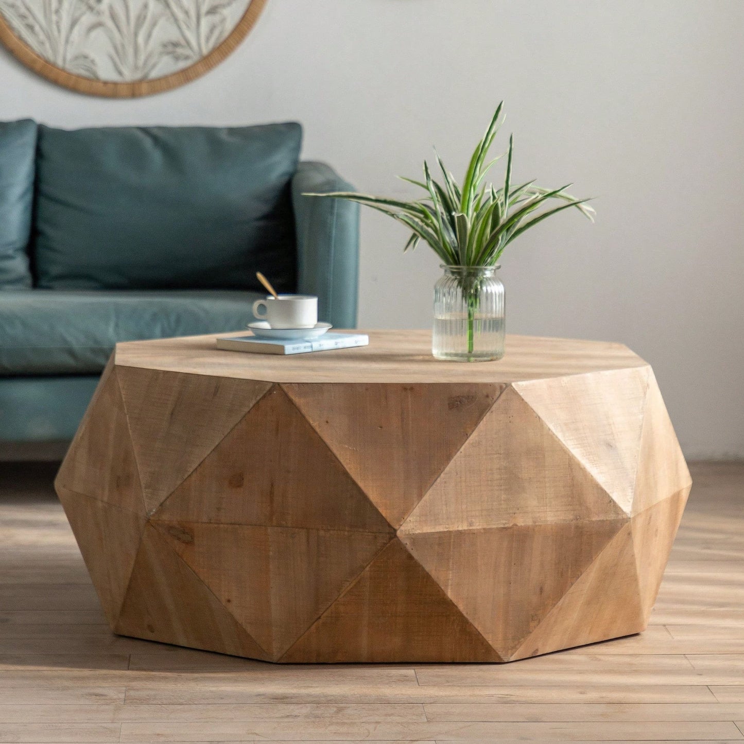38" Three-Dimensional Embossed Pattern Design American Retro Style Coffee Table
