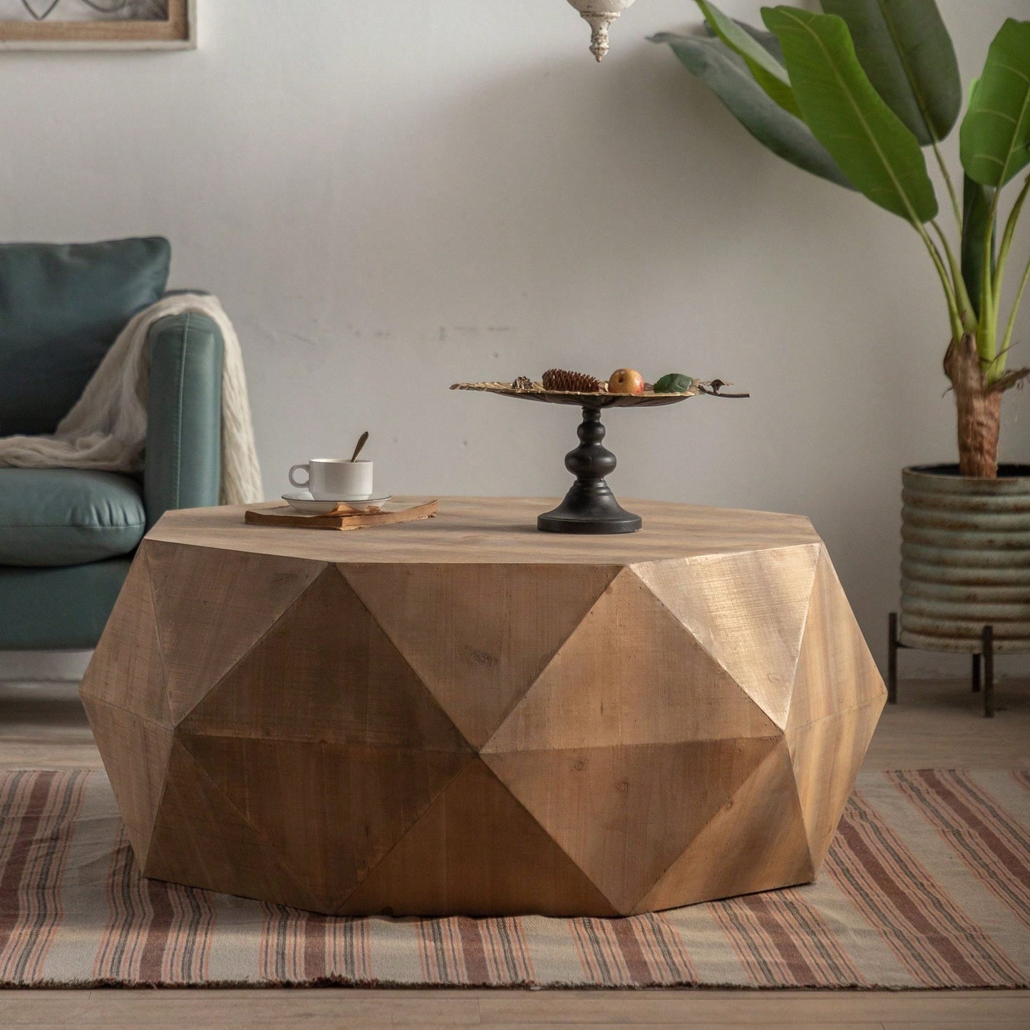 38" Three-Dimensional Embossed Pattern Design American Retro Style Coffee Table