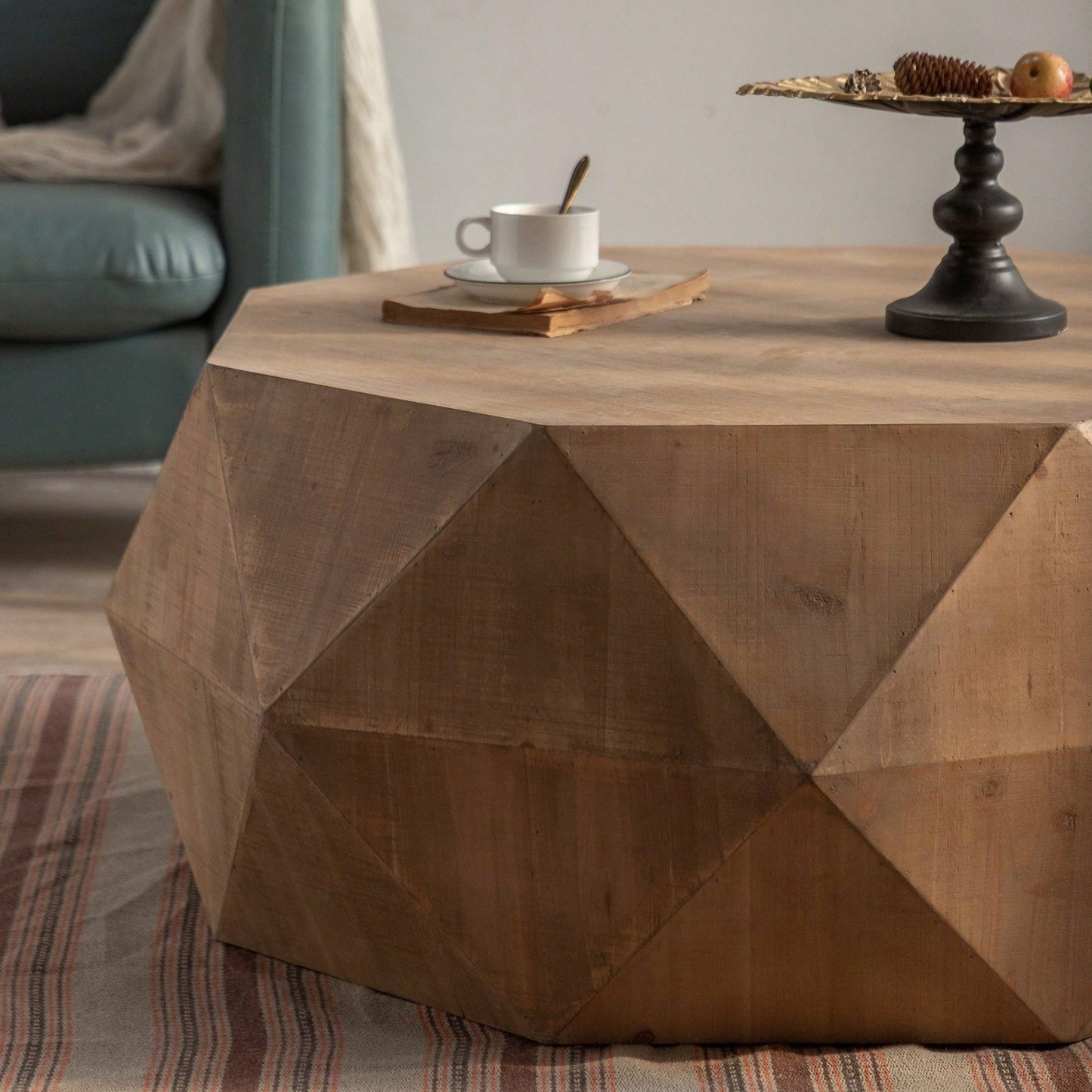 38" Three-Dimensional Embossed Pattern Design American Retro Style Coffee Table