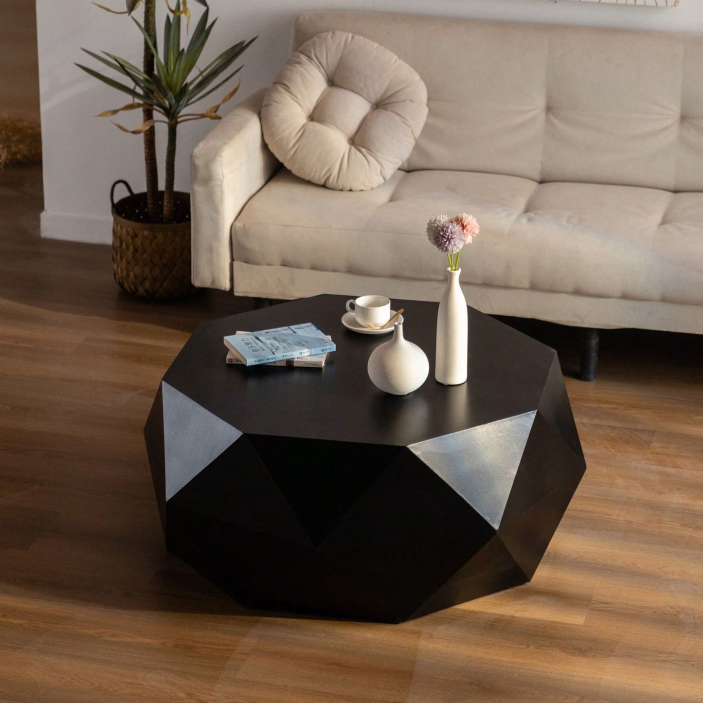 38" Three-Dimensional Embossed Pattern Design American Retro Style Coffee Table
