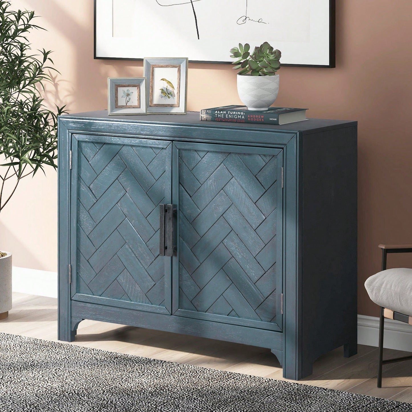 40'' Modern Cabinets With Unique Design Doors With 1 Adjustable Shelves,Suitable For Multiple Rooms Such As Living Room And Study Room