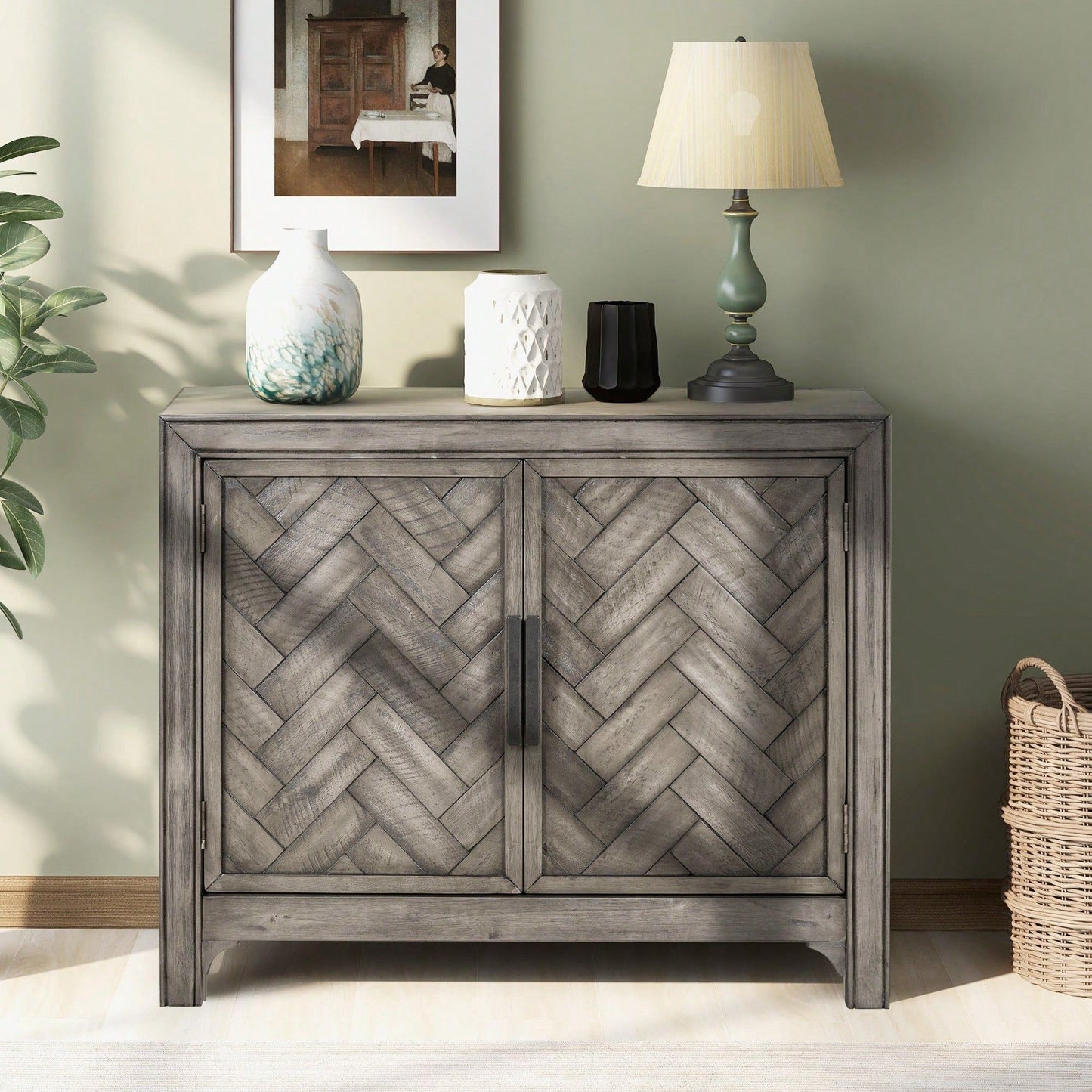 40'' Modern Cabinets With Unique Design Doors With 1 Adjustable Shelves,Suitable For Multiple Rooms Such As Living Room And Study Room