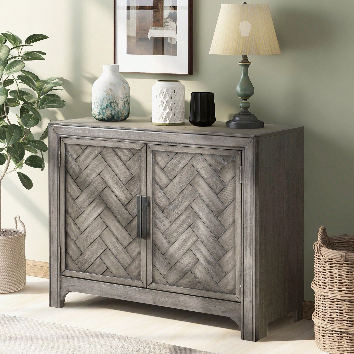 40'' Modern Cabinets With Unique Design Doors With 1 Adjustable Shelves,Suitable For Multiple Rooms Such As Living Room And Study Room