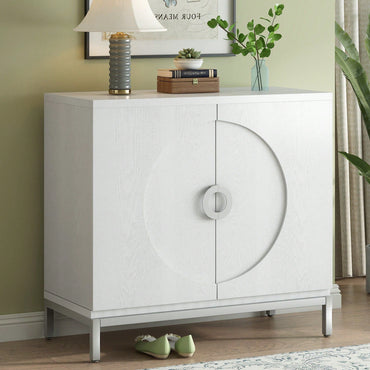 Simple Storage Cabinet With Solid Wood Veneer And Metal Leg Frame