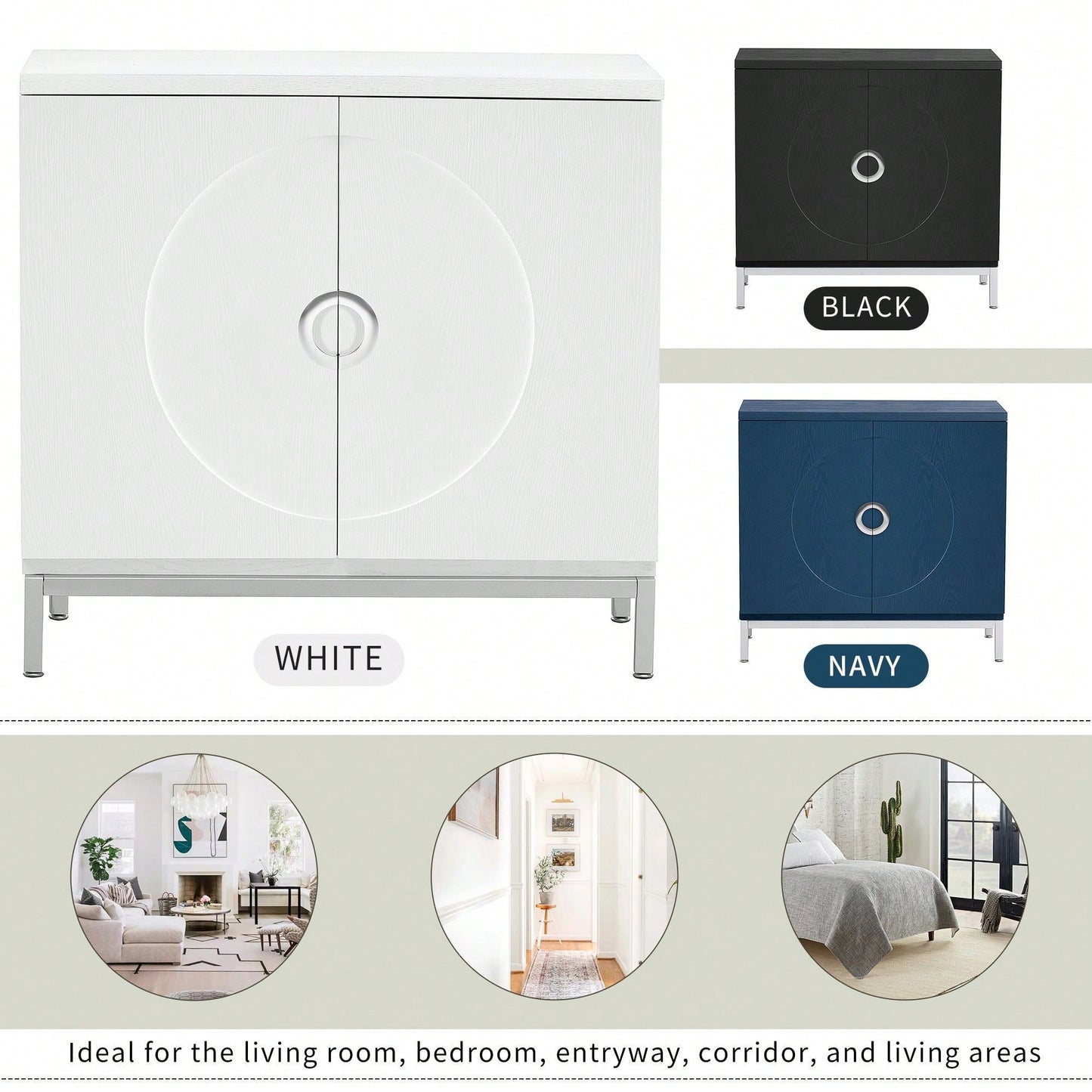 Simple Storage Cabinet With Solid Wood Veneer And Metal Leg Frame