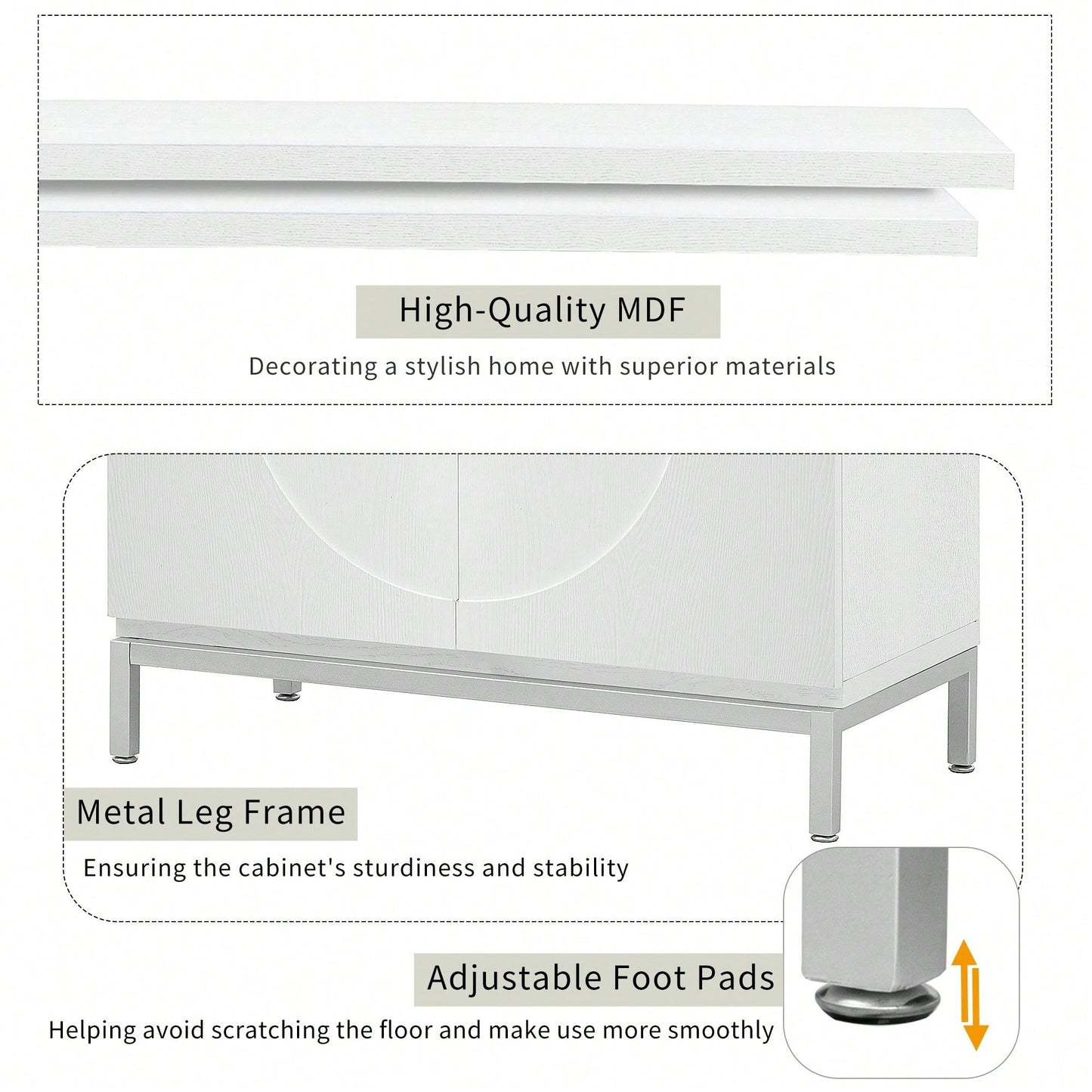 Simple Storage Cabinet With Solid Wood Veneer And Metal Leg Frame